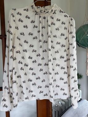 Dorothy Perkins Cream Blouse with Black Bicycle Print